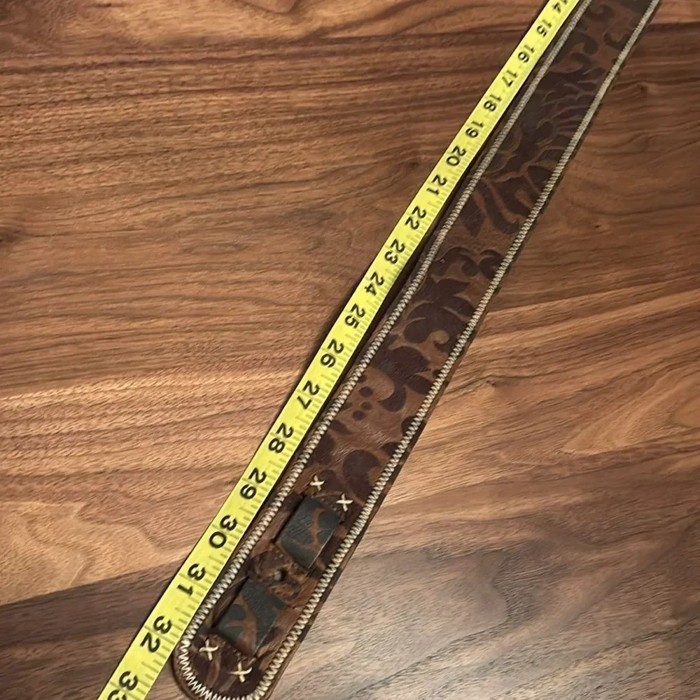 Streets Ahead Brown Leather Belt with Beaded Fringe - S